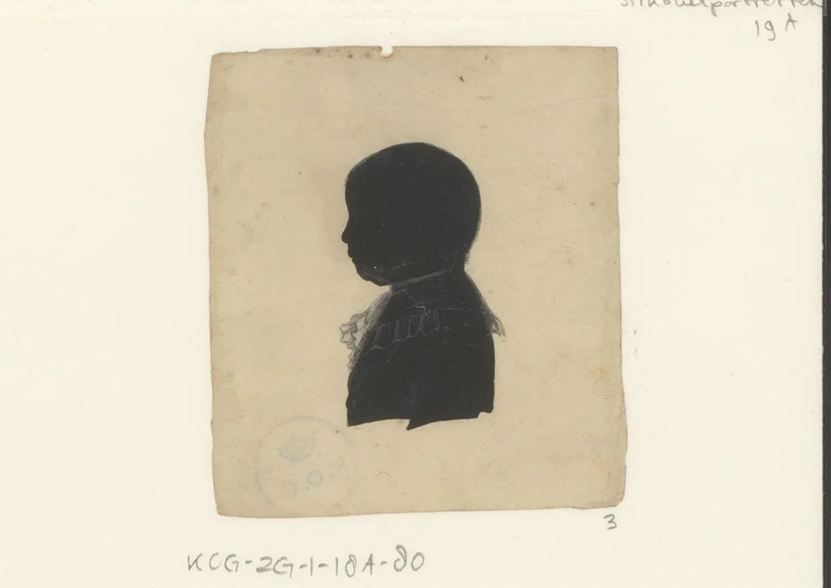 Silhouetportret van een onbekende jongen met kraag by anonymous, drawing, 1775-1849