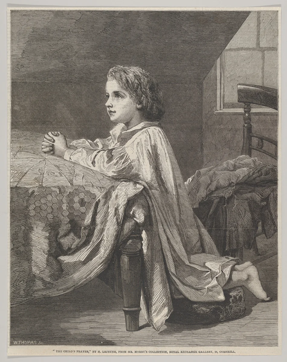 The Child's Prayer, from "Illustrated London News" by William Luson Thomas, print, 1862