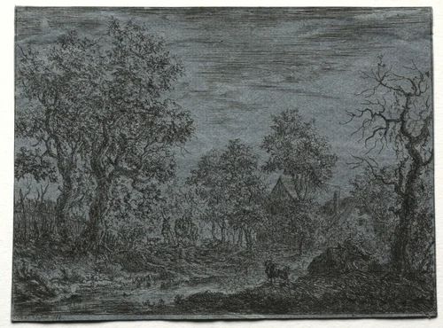 A Small River in the Foreground with a Cow and Goat by Christian Ludwig von Hagedorn, print, 1744
