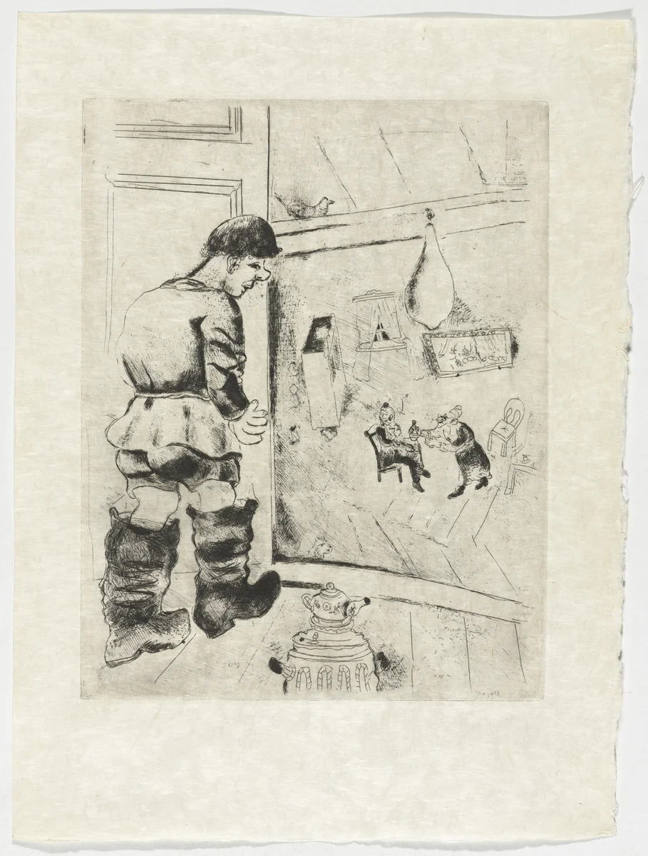 Prochka, plate XLIII (supplementary suite) from Les Âmes mortes by Marc Chagall, illustrated book, 1923