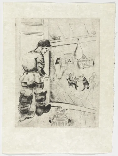 Prochka, plate XLIII (supplementary suite) from Les Âmes mortes by Marc Chagall, illustrated book, 1923