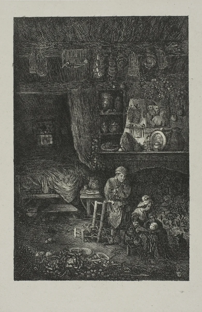 Flemish Interior by Rodolphe Bresdin, print, 1856