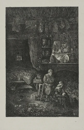 Flemish Interior by Rodolphe Bresdin, print, 1856
