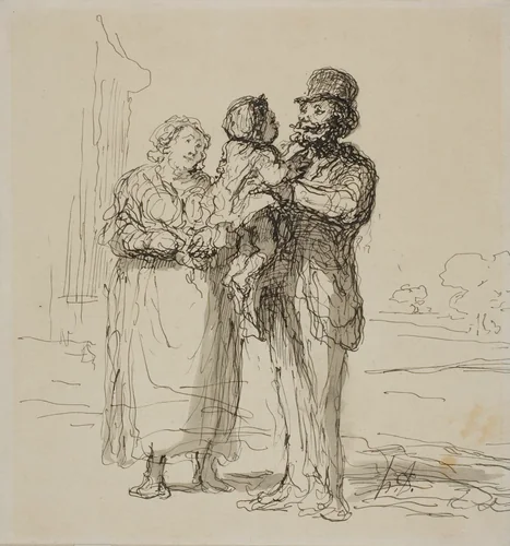 Family Scene by Honoré-Victorin Daumier, drawing, 1865-1870