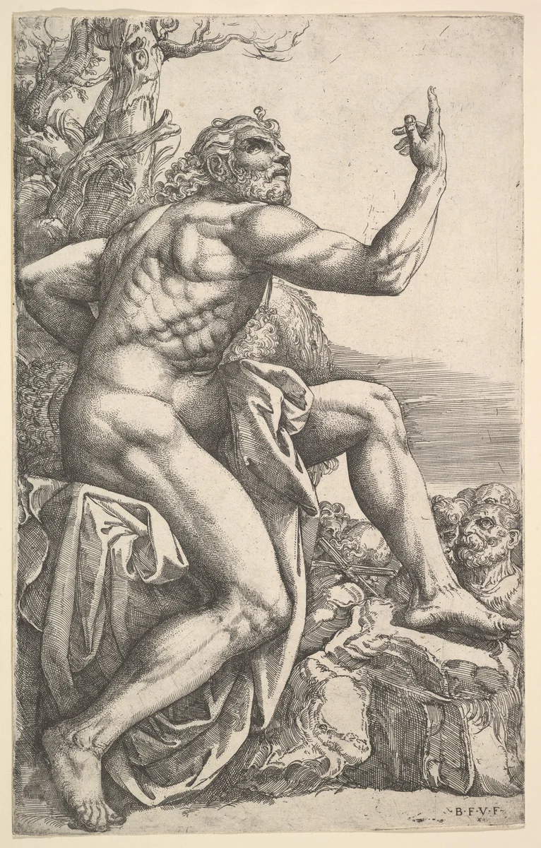 John the Baptist Preaching in the Wilderness by Battista Franco, print, 1510-1561