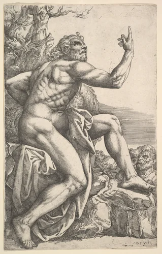 John the Baptist Preaching in the Wilderness by Battista Franco, print, 1510-1561
