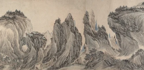 Landscape after Dong Yuan, Juran, Ma Yuan, and Xia Gui by Li Zai, painting, 1655