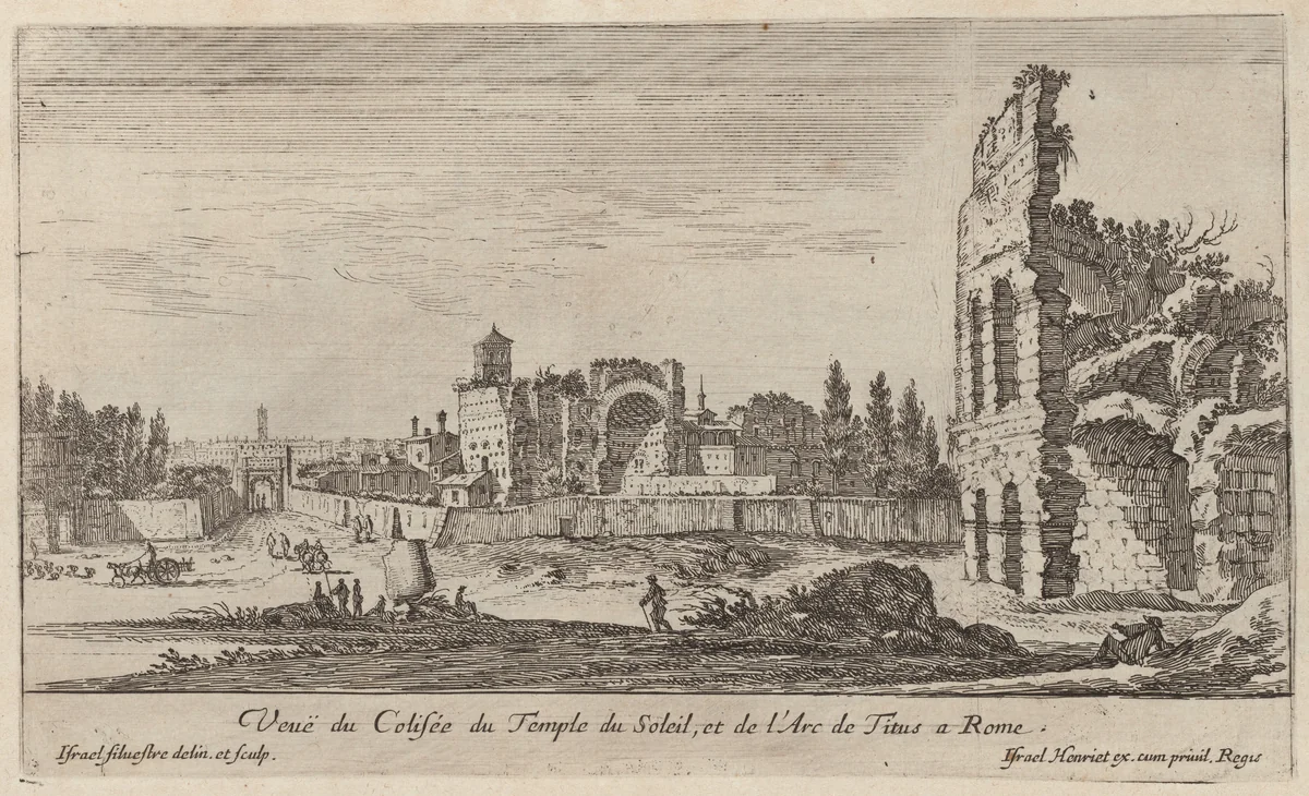 Veuë du Colisée du Temple du Soleil, et de l'Arc de Titus a Rome by Israël Silvestre, print, 1640-1660