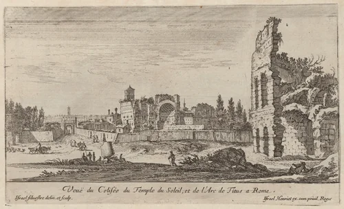 Veuë du Colisée du Temple du Soleil, et de l'Arc de Titus a Rome by Israël Silvestre, print, 1640-1660
