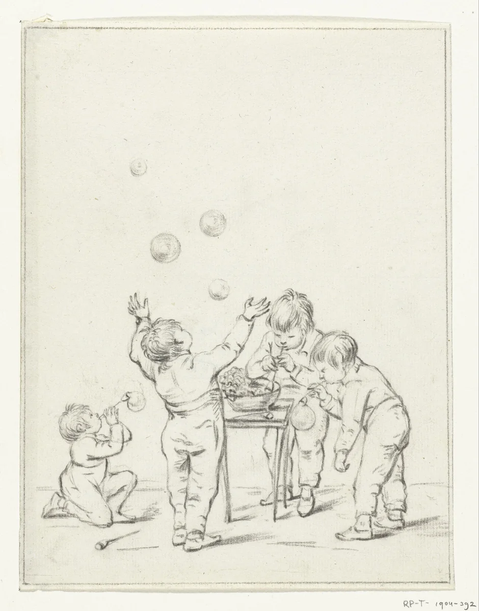 Bellenblazende kinderen by Jean Bernard, drawing, 1775-1833
