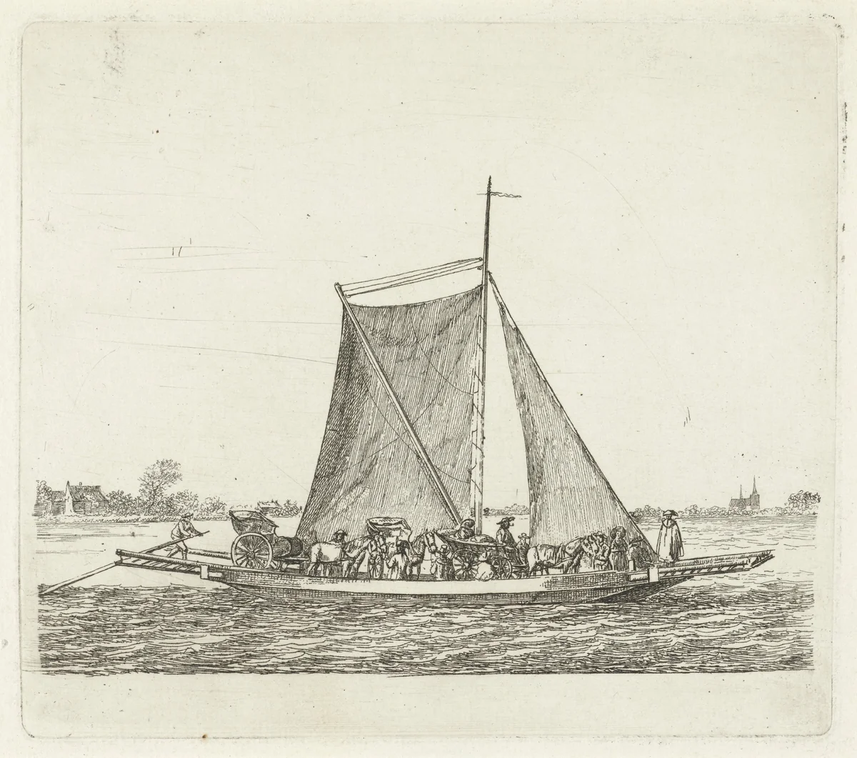 Veerschuit met passagiers by Gerrit Groenewegen, print, 1791