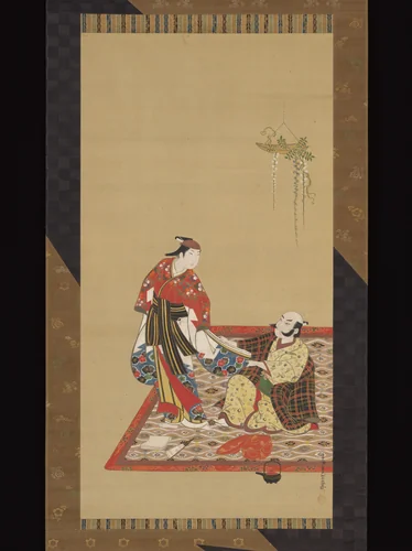 Samurai and Wakashu (Male Youth) by Miyagawa Isshō, painting, 1700-1733