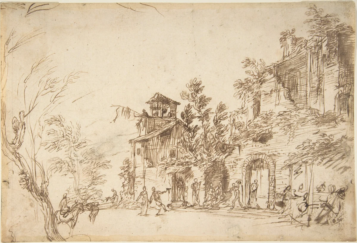Landscape with Ruins by anonymous, drawing, 1700-1800