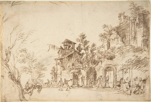 Landscape with Ruins by anonymous, drawing, 1700-1800
