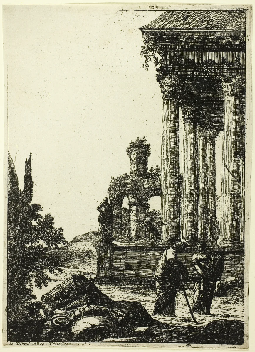 A Young Woman Giving Directions to a Person by Jean Le Pautre, print, 1638-1682