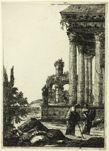 A Young Woman Giving Directions to a Person by Jean Le Pautre, print, 1638-1682
