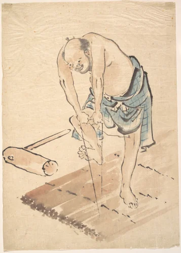 Man on a Raft by Katsushika Hokusai (葛飾 北斎), print, 1760-1849