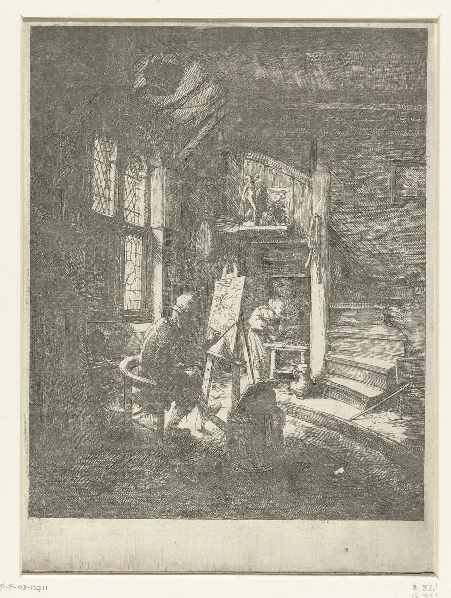 Painter in his Workshop by Adriaen van Ostade, print, 1645-1649