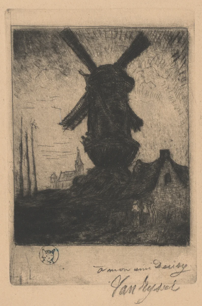 North Windmill in the Creuse Valley by Paul Ferdinand Gachet, print, 1874