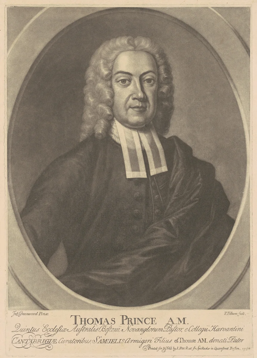 Thomas Prince, A. M. by Peter Pelham, print, 1750