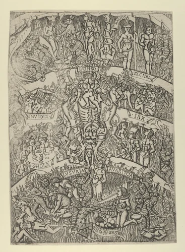 The Inferno according to Dante, after the Last Judgment fresco in the Campo Santo, Pisa by anonymous, print, 1455-1465