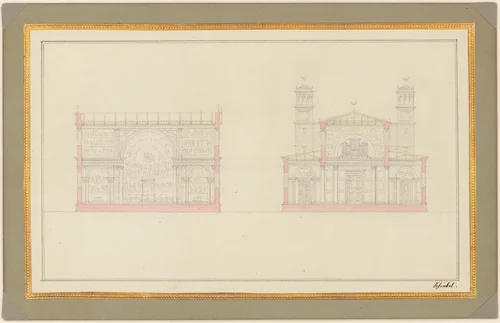 Section of the Crossing and the West End of a Cathedral for Berlin by Karl Friedrich Schinkel, drawing, 1827