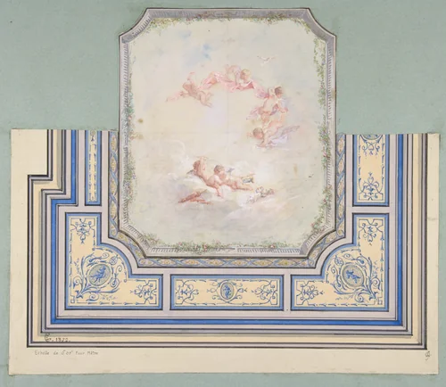 Design for Ceiling with Putti, Hôtel of Doctor Cranchi by Jules-Edmond-Charles Lachaise, drawing, 1872