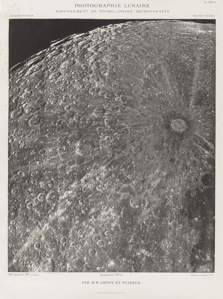The Moon (Radiance of Tycho, Waning Phase) from Atlas Photographique de la lune. (1903) by Maurice Loewy
Pierre Henri Puiseux, photograph, 1900