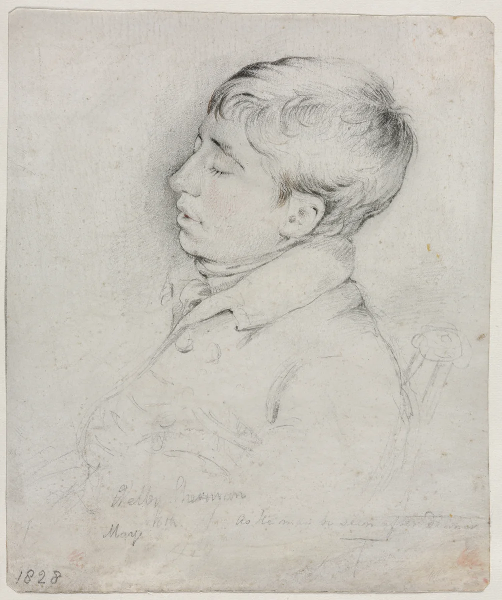 A Portrait of Welby Sherman Asleep in a Chair by George Richmond, drawing, 1828