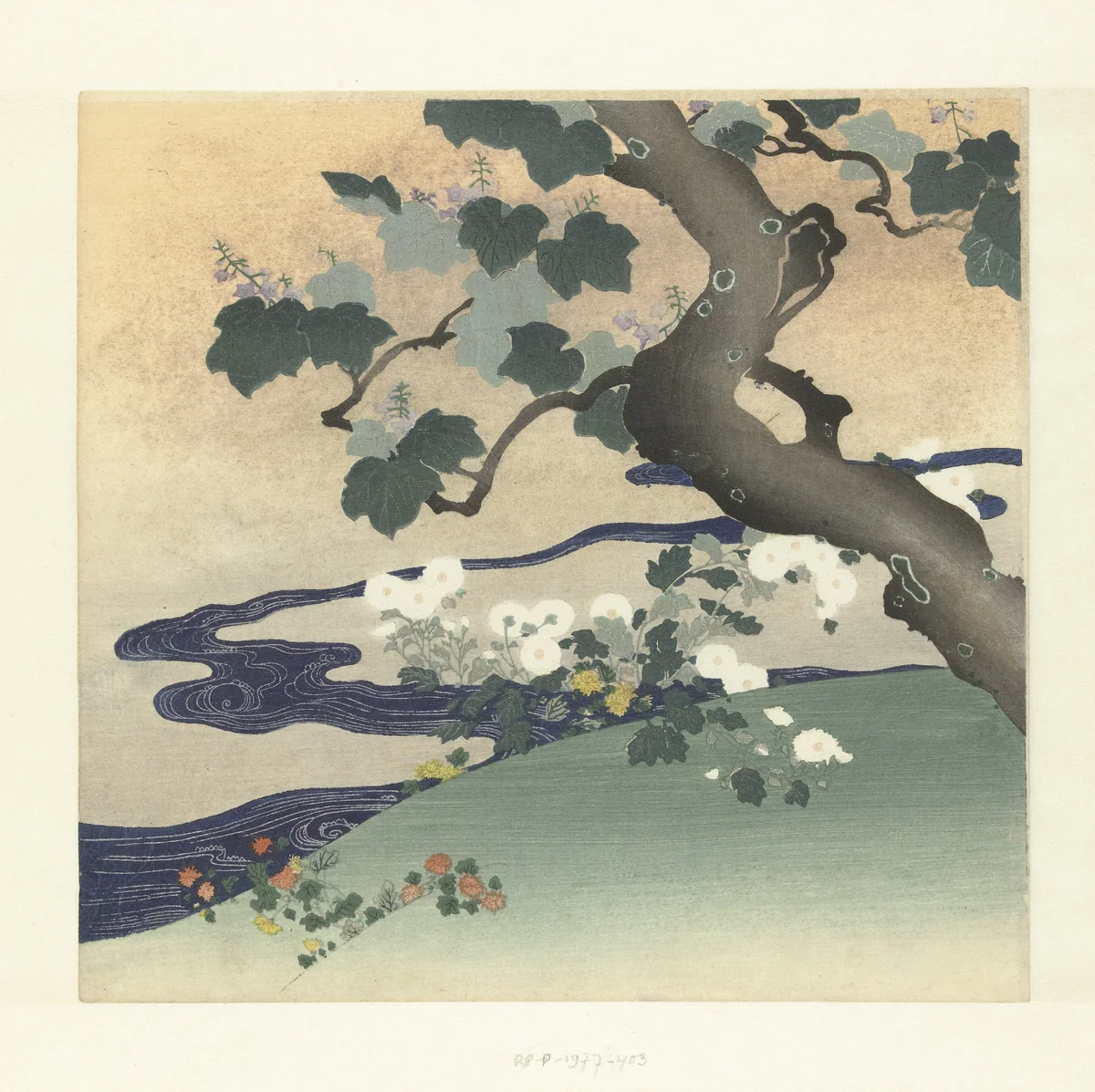 Boom en chrysanten by Tsukioka Kôgyo, print, 1890-1900