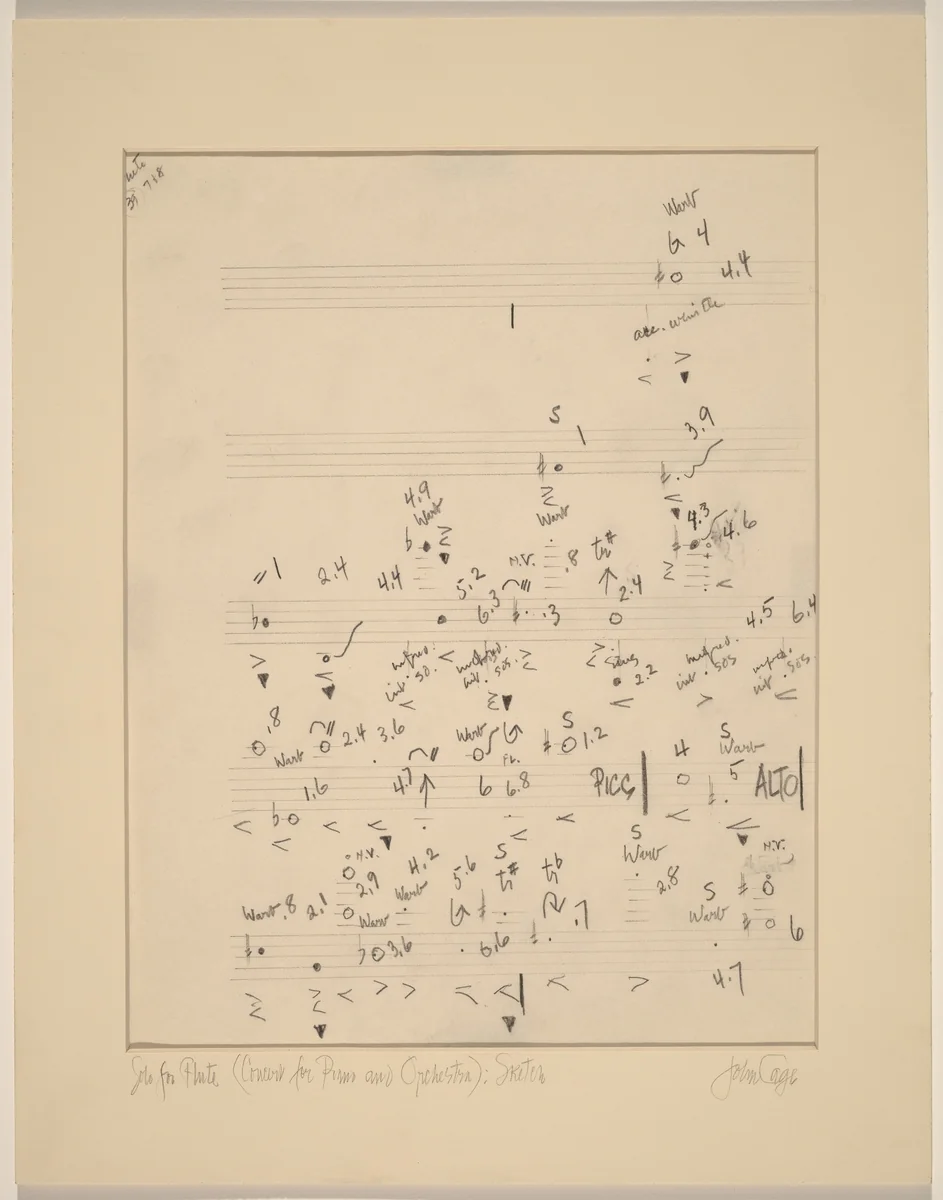 Solo for Flute (Concert for Piano and Orchestra): Sketch by John Cage, drawing, 1912-1992