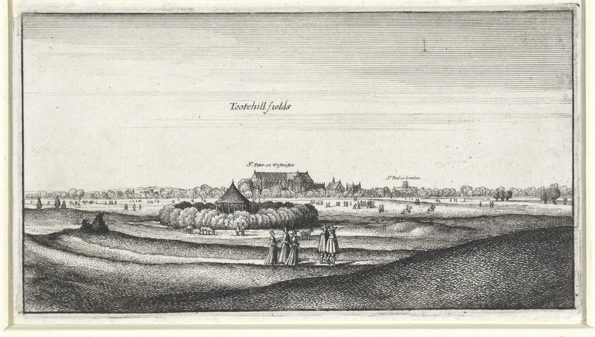 Gezicht op Tothill Fields by Wenceslaus Hollar, print, 1643-1644
