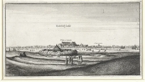 Gezicht op Tothill Fields by Wenceslaus Hollar, print, 1643-1644