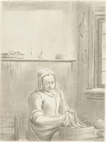 Keukenmeid met tobbe by Jurriaan Cootwijck, print, 1724-1798