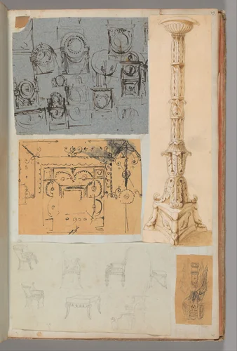 Page from a Scrapbook containing Drawings and Several Prints of Architecture, Interiors, Furniture and Other Objects by Charles Percier, book, 1795-1805