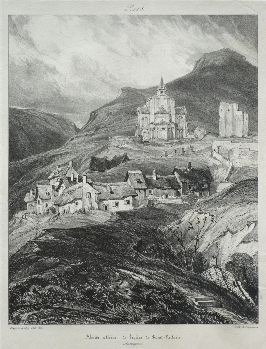 Voyages pittoresques et romantiques dans l'ancienne France, Auvergne: Abside de l'église de Saint Nectaire by Eugène Isabey, print, 1831