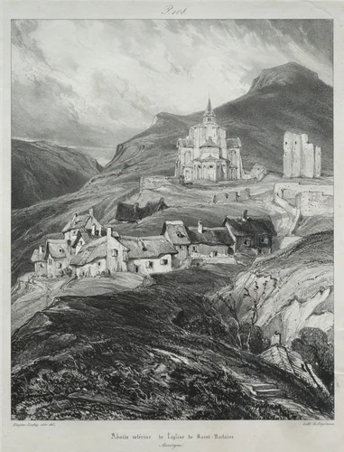 Voyages pittoresques et romantiques dans l'ancienne France, Auvergne: Abside de l'église de Saint Nectaire by Eugène Isabey, print, 1831