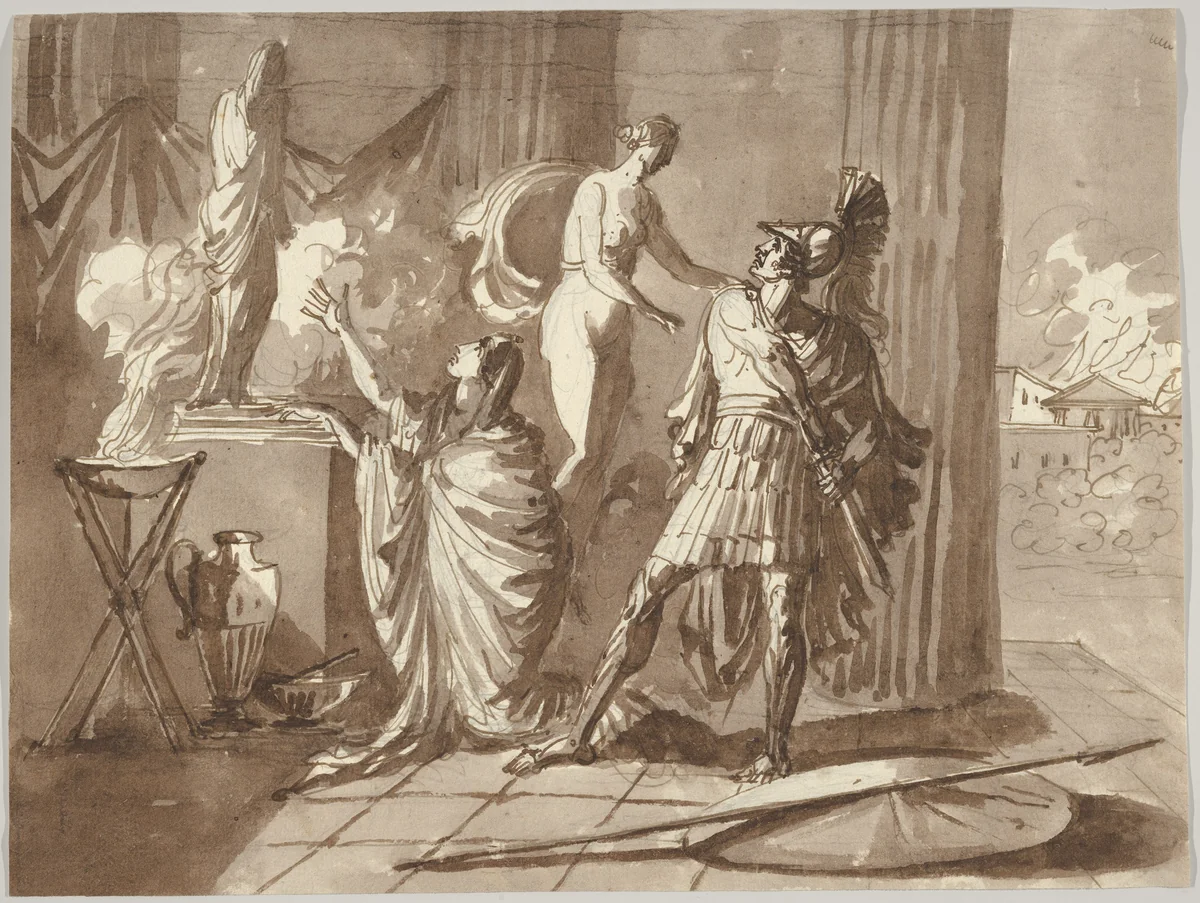 Venus preventing Aeneas from killing Helen by Johann Tobias Sergel, drawing, 1790-1800