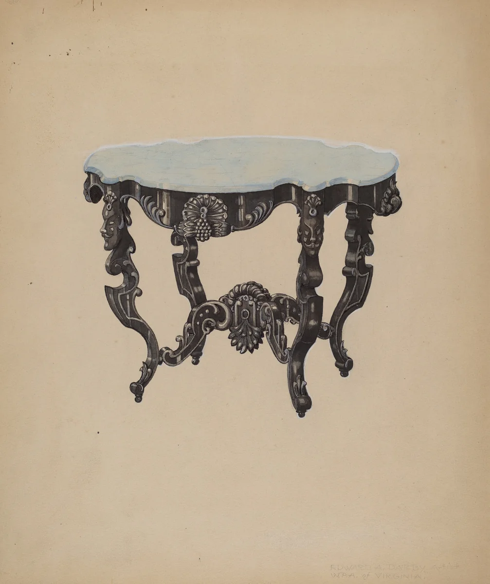 Ebony, Marble-top Table by Edward A. Darby, index of american design, 1938