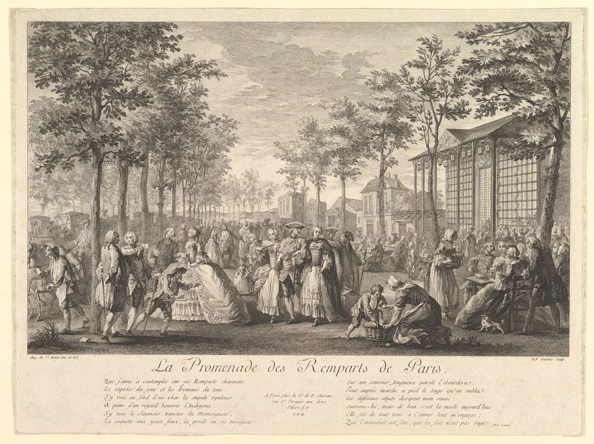 La Promenade des Remparts de Paris by Pierre François Courtois, print, 1760