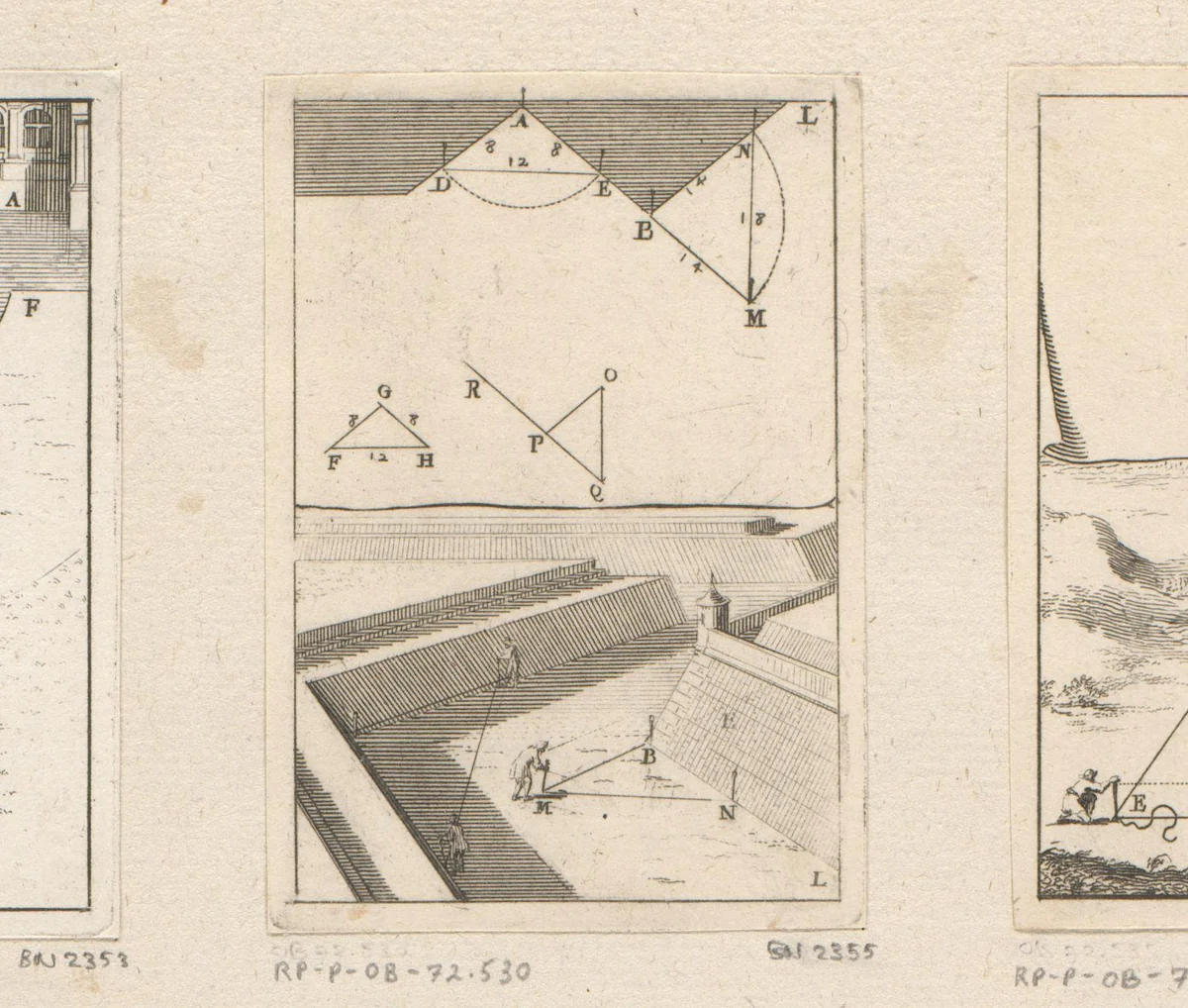 Opmeten van een inspringende en uitstekende hoek by Sébastien Leclerc, print, 1669