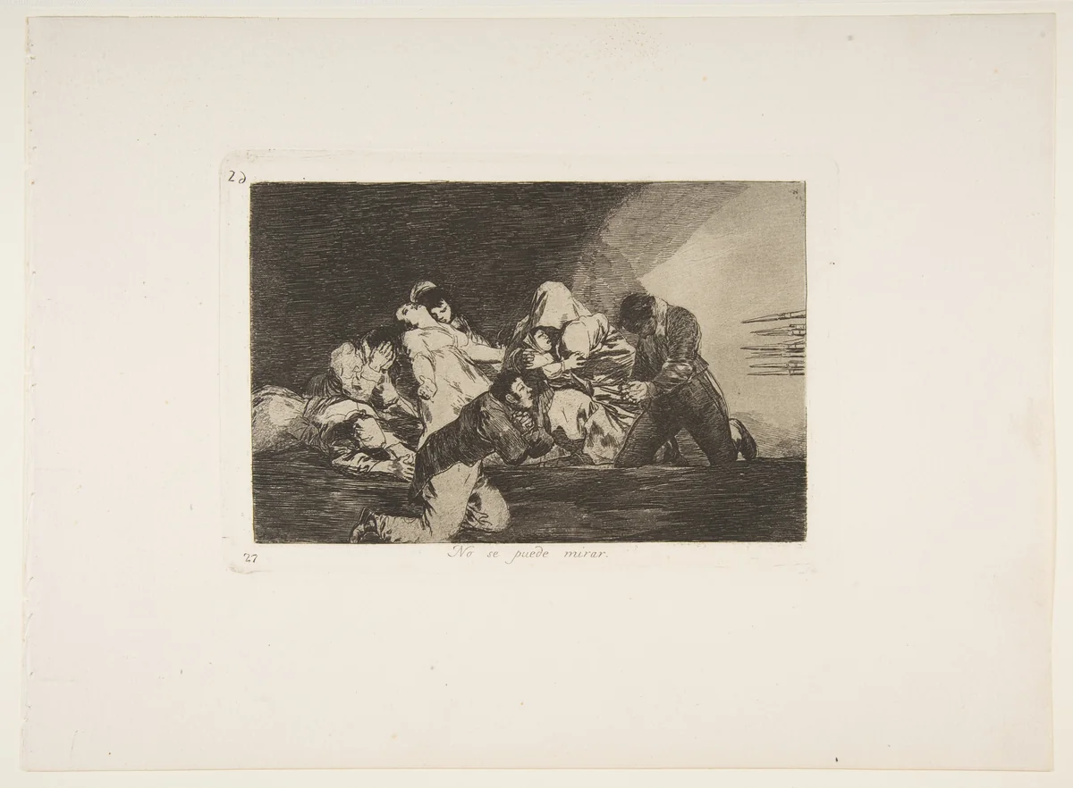 Plate 26 from "The Disasters of War" (Los Desastres de la Guerra): 'One can't look' (No se puede mirar) by Goya, print, 1810