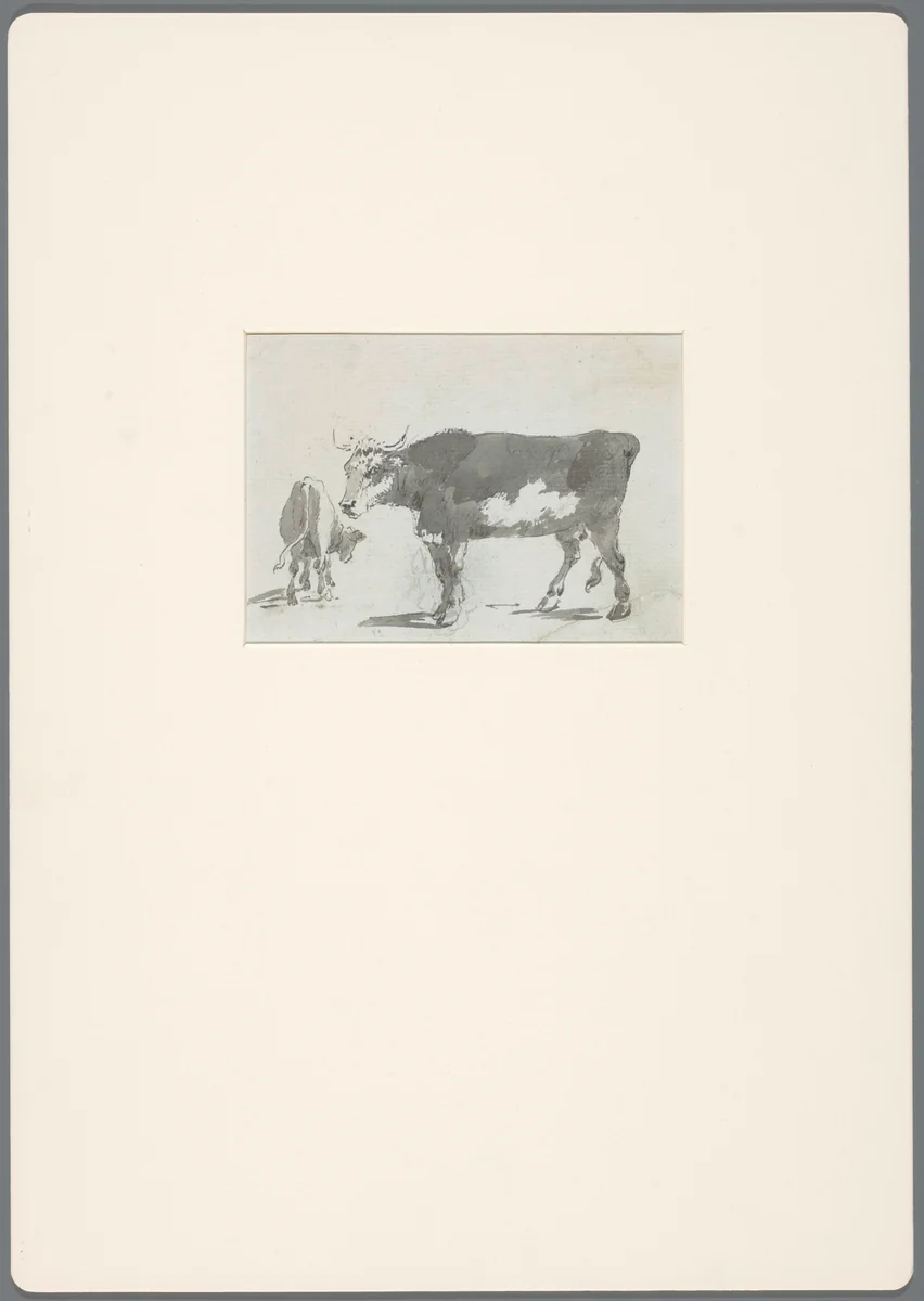Twee koeien in een landschap by David de Sandoz-Rollin, drawing, 1750-1809