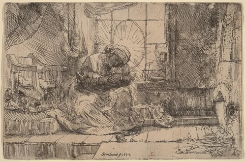The Virgin and Child with the Cat and Snake by Rembrandt van Rijn, print, 1654