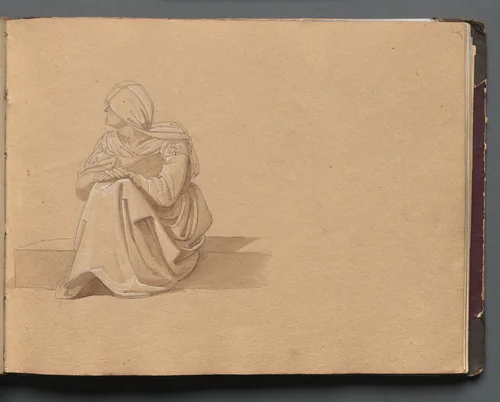 Album with Views of Rome and Surroundings, Landscape Studies, page 19a: Seated Female Figure by Franz Nadorp, book, 1830-1870