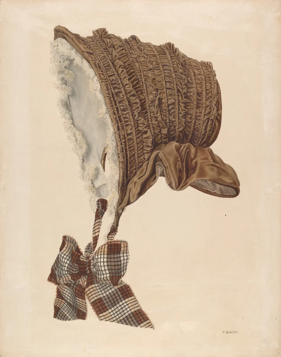 Bonnet by Ferdinand Badin, index of american design, 1935-1942