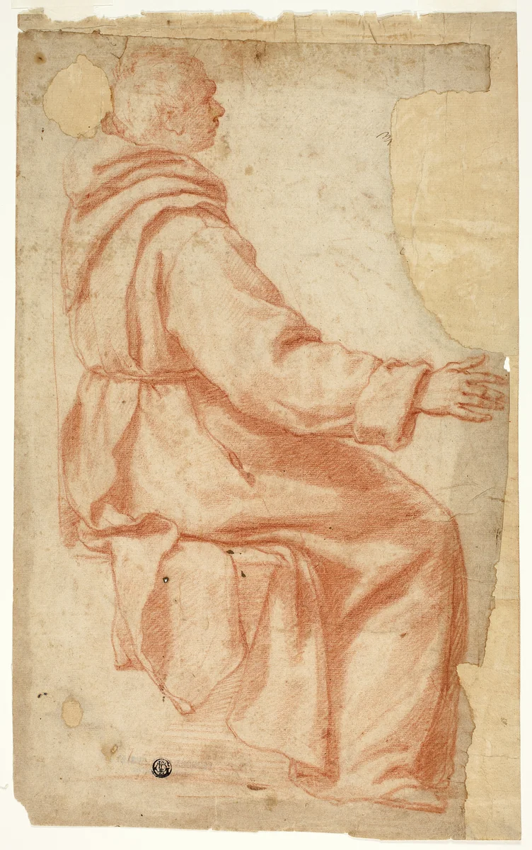 Seated Monk in Profile to Right by Bartolomeo Cesi or Matteo Rosselli, drawing, 1575-1650