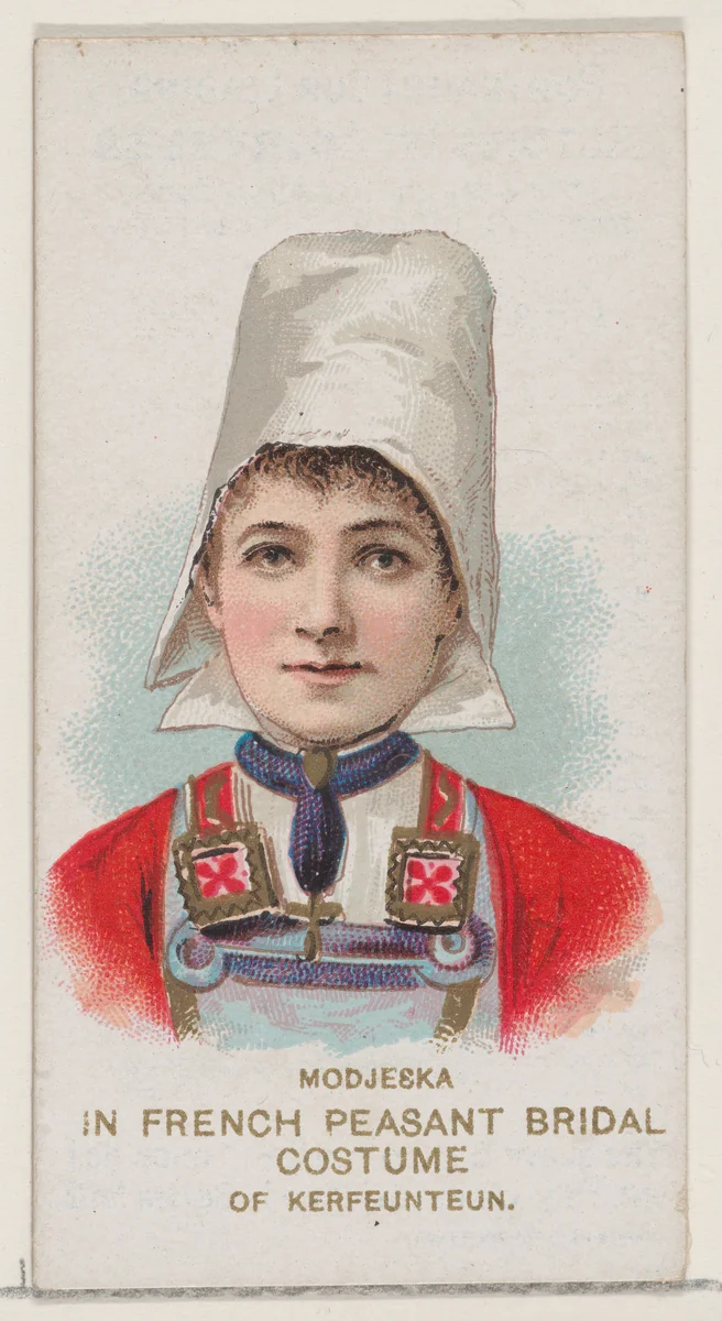 Modjeska in French Peasant Bridal Costume of Kerfeunteun, from the set Actors and Actresses, First Series (N70) for Duke brand cigarettes by W. Duke, Sons & Co., print, 1888-1889