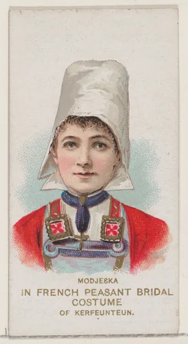 Modjeska in French Peasant Bridal Costume of Kerfeunteun, from the set Actors and Actresses, First Series (N70) for Duke brand cigarettes by W. Duke, Sons & Co., print, 1888-1889