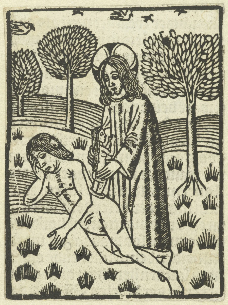 De Schepping van Eva by anonymous, print, 1490-1510